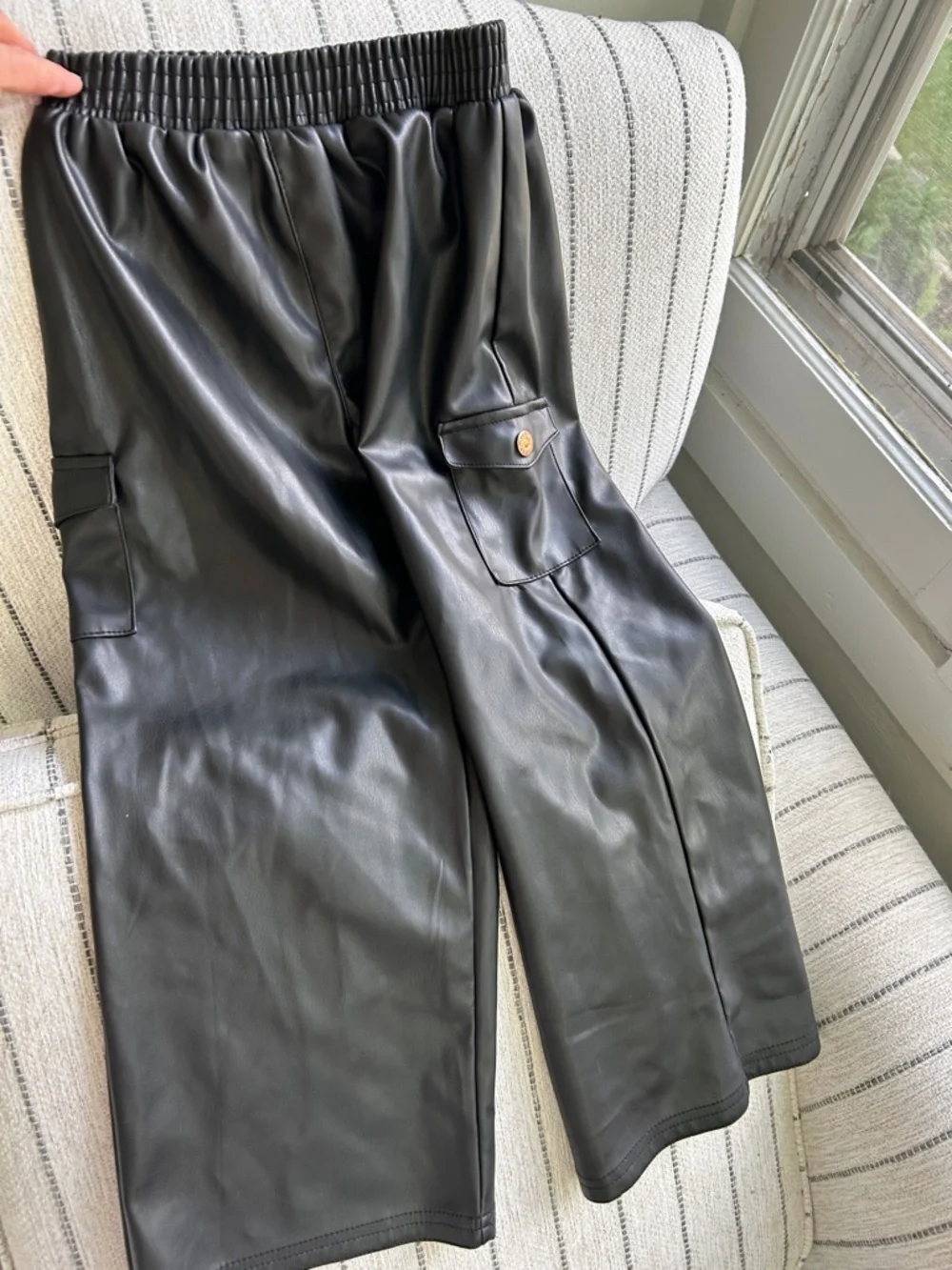 Vince Camuto Girls Black Faux Leather Cargo wide leg Pants - pockets - size 6x